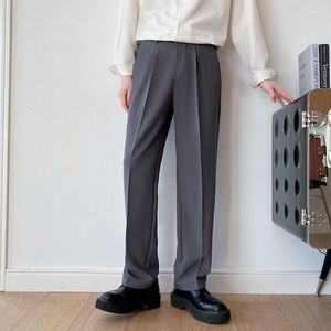 Trajes de hombre 2023, pantalones de estilo occidental de verano, pantalones casuales de tela de seda helada, traje de Color gris/negro/caqui holgado 28-42