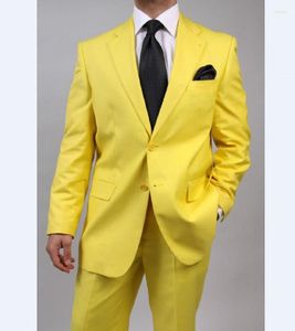 Trajes de hombre 2023 amarillo dos botones (chaqueta pantalón) último abrigo pantalón esmoquin traje hecho moda hombres traje guapo Cool Terno Masculino