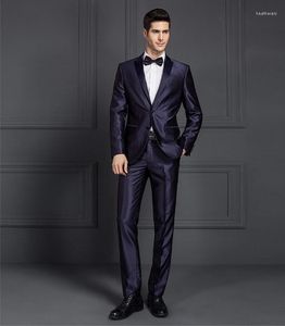 Costumes pour hommes 2023 luxe hommes brillant bleu noir gris marié mariage personnalisé Slim Fit costume deux boutons mâle formel pour