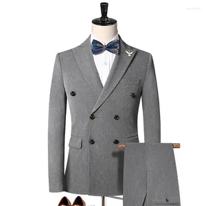 Costumes masculins 2024 Design de contraste d'arrivée Grey Black Men Slim Fit Pant Prom Doube Breasted Suit Costume Homme (pantalon de veste)