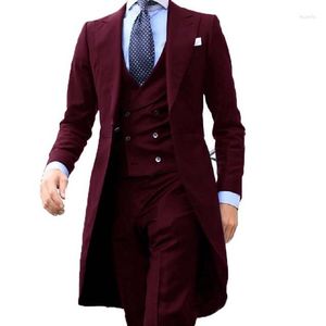 Trajes para hombre Arrivel 2023, diseños de abrigo largo, traje de hombre Borgoña, esmoquin suave para hombre, chaqueta para graduación personalizada, 3 piezas (chaqueta, chaleco y pantalones)