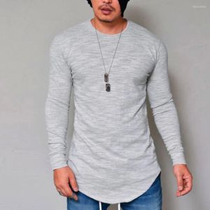 Trajes para hombres B1693 Collar Ocio Color puro Manga larga Ropa de calle Camiseta divertida para hombres