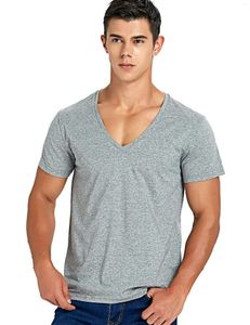 Trajes de hombre B5001 camiseta Voor Mannen Low Cut Vneck Vee Top Tees Slim Fit Korte Mouw Mode Mannelijke camiseta Onzichtbare Ondershirt