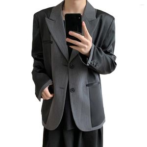 Costumes pour hommes noir gris épissure haut de gamme Blazer hommes japon coréen Streetwear mode Vintage ample costume décontracté veste mâle manteau