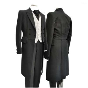 Costumes pour hommes Noir Hommes Peaked Revers Mariage Marié Tuxedo Slim Fit Terno Masculino Prom Party Blazer 3 Pièces Longue Veste Pantalon Gilet