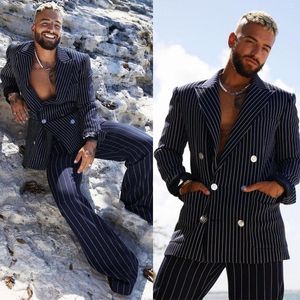 Costumes pour hommes Noir Hommes sur mesure 2 pièces Blazer Pantalon Double boutonnage Pinstripes Tuxedo Coupe ample Mode Mariage Plus Taille sur mesure