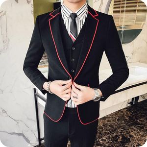 Costumes masculins Black Men de mariage Red Notched Awards Business Business Blazers 3-Piece Costume Homme Groom Tuxedo Slim Fit Terno Masculino
