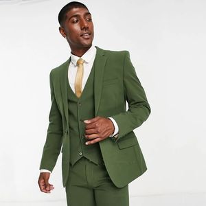 Costumes pour hommes Blazers 3 pièces armée vert mâle Costume Homme 2023 cranté revers marié Tuxedos formel affaires Slim Fit hommes Blazer gilet 230909