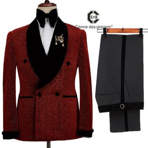 Trajes de hombre Blazers Cenne Des Graoom Traje de hombre Esmoquin 2 piezas Chal de doble botonadura Solapa Banquete de boda Traje de cantante Novio en el escenario Navidad 230614