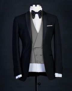 Trajes para hombre, Blazers, chaqueta con espalda de diseño, chaleco y pantalón gris, vestido de 3 piezas para fiesta de boda, tamaño Formal hecho a medida para hombre