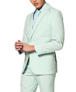 Trajes de hombre Blazers Diseño de moda Por encargo 2 piezas Chaqueta + Pantalones Traje de hombre Slim Fit Mint Green Blazer Pantalones Business Formal Wedding Hombre