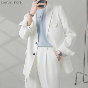 Trajes para hombres Blazers Moda Trajes casuales sueltos para hombres Versión coreana Chaqueta de traje de pecho grande Chaqueta de traje informal de negocios gris blanco negro Q230103