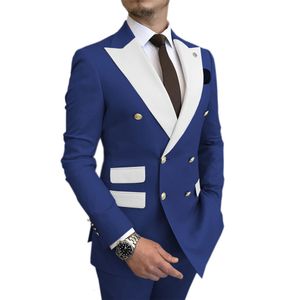 Costumes pour hommes Blazers Gwenhwyfar Bleu Ciel Hommes Double Boutonnage Dernière Conception Bouton D'or Marié Mariage Tuxedos Costume Homme 2 Pièces 230630