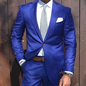 Trajes para hombre Blazers vestido de novio azul real de alta calidad 2 uds traje de baile de boda ajustado informal personalizado Jack