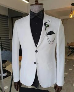 Costumes pour hommes Blazers (veste + pantalon) Vêtements pour hommes Blanc / Bleu ciel / Kaki Revers cranté Tuxedo Beach Wedding Man Costume 2 pièces Blazer formel personnalisé Ma