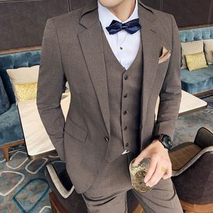 Costumes pour hommes Blazers JacketVestPants Business Male Threepiece Full Dress Suit Groom's Wedding Fashion Tuxedo Leisure 230330