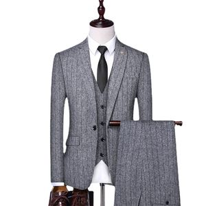 Trajes para hombres Blazers JakcetvestpantsLa versión coreana masculina del traje de lino con rayas verticales de negocios delgado de tres piezas de moda 220909