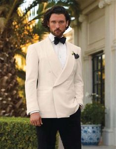 Costumes pour hommes Blazers Dernier style Tuxedos de marié blanc et noir sur mesure pour hommes tenue de marié de mariage (veste pantalon noeud papillon mouchoir