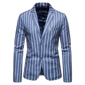 Costumes pour hommes Blazers Hommes Casual Grande Taille Costume Veste Bleu et Blanc Rayures avec Deux Boutons Hommes Veste Formelle Blazer Hommes Taille M5XL 231026