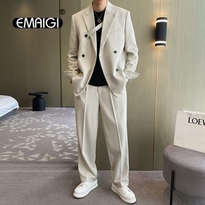 Trajes para hombres Blazers Moda para hombres Casual Doble botonadura Trajes casuales sueltos Blazer Pantalón de pierna ancha Hombre Boda Vestido de negocios Trajes Abrigo Pantalones 230827