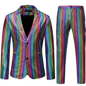 Costumes pour hommes Blazers Costumes de bal de scène pour hommes Shiny Rainbow Plaid Sequin Jacket Pantalons Hommes Dance Festival Christmas Halloween Party Costume Homme 230616