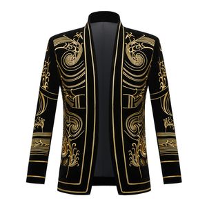 Trajes para hombres Blazers para hombre con estilo Corte Príncipe Terciopelo negro Bordado dorado Blazer Traje Chaqueta Vintage Fiesta Hombres Escenario Cantante Ropa 230301