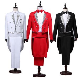 Trajes para hombres Blazers Mens Tailcoat Blanco Negro Rojo Jacquard Solapa Cola Abrigo Escenario Cantante Traje Boda Novio Prom Vestido de esmoquin Chaqueta Pantalones 221128