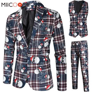 Costumes pour hommes Blazers Santa Claus Printting Noël 3 pièces Blazer Gilet Pantalon Mode One Breasted Slim Mens Costume rayé Set Terno Masculino M-4XL 221122