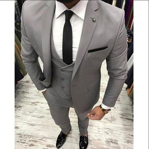 Costumes pour hommes Blazers Vendeurs Gris Grey Slim Fit 3 pièces Skinny Tuxedo Gris Mens Custom Groom Blazer Terno Masculino Jacket Gest