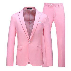 Costumes pour hommes Blazers Costume Veste avec pantalon Slim Fit Vêtements formels Travail d'affaires Mariage Tuxedo Ensemble Blazer Pantalon Blanc Rose Rouge Homme 230130