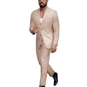 Trajes de hombre Blazers Esmoquin para hombre Beige Tres botones Slim Fit Hombre Vestidos de noche de boda Abrigo Pantalón Diseño Último novio personalizado 2 piezas 230718