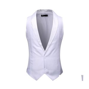 Trajes para hombre Blazers chaleco de esmoquin con cuello chal blanco traje de hombre vestido de marca chaleco sin mangas delgado para fiesta masculina novio de boda Gi311o