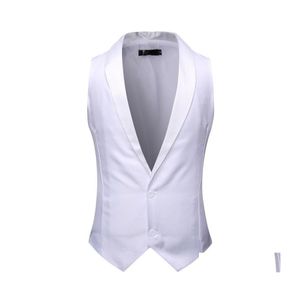 Trajes de hombre Blazers Chal blanco Cuello Chaleco de esmoquin Traje de hombre Vestido de marca Chaleco sin mangas delgado Fiesta masculina Boda Novio Gilet H Dh7Ym