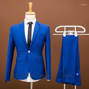 Trajes de hombre Blazers Venta al por mayor de hombres - Hombres Prom Llegada Vestido de boda formal Negocios Royal Blue Groom Tuxedos para Slim Fit1