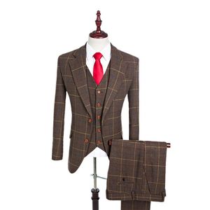 Costumes pour hommes Blazers Wool Brown Classic Tweed Custom Made Mend Men Suit Retro Gentleman Style Groom Tuxedos Wedding For 3 Piece