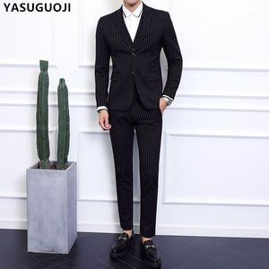 Trajes para hombre Blazers YASUGOUJI Smart Casual Striped Slim Men Plus Size Single Breasted Skinny Traje de 3 piezas para hombre con pantalones QTTZZT001