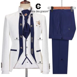 Costumes pour hommes Bosdan Gulden 2024 élégant pour hommes veste de smoking blanc gilet pantalon avec noeud papillon 4 pièces ensemble robe de mariée dîner fête