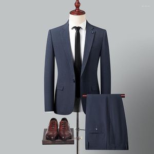 Herenkostuums Zakelijk (Blazer-Westerse broek) Mode Elegant Bruiloft Man Jurk Elastische stof Blauw Grijs Blazer Tweedelige set