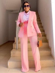 Trajes de hombre Conjuntos de chaqueta de mujer de negocios 2 piezas Otoño Invierno Chaqueta rosa formal Pantalones de pierna ancha Trajes Traje elegante
