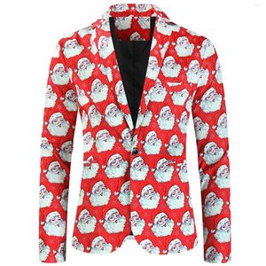 Costumes pour hommes Blazer imprimé de Noël Dessin animé mignon Père Noël Modèle Costume Vestes 2024 Automne Hiver Manches longues Bouton Revers Manteaux masculins