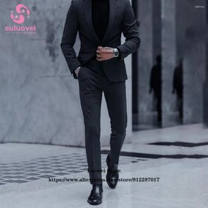 Suits para hombres Classic Dark Grey Slim Fit For Mens Business 2 Pice Pants Set Formal Farty Fiesta de bodas Tuxedos Terno Masculino Completo