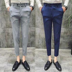 Suits para hombres Classic Rayed Men Business Social Suit Pants para la primavera/verano 2024 Mensor elegante para hombres casuales All-Match Nine-Point Streetwear