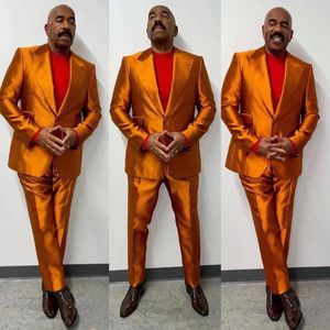 Trajes de hombre completo elegante hombre naranja satén traje africano para hombres dos botones Slim Fit 2 piezas moderno esmoquin vestidos de fiesta personalizados