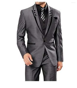 Trajes de hombre por encargo gris traje de hombre Slim Fit 3 piezas esmoquin de boda graduación último diseño de negocios para hombre (chaqueta pantalones chaleco corbata)