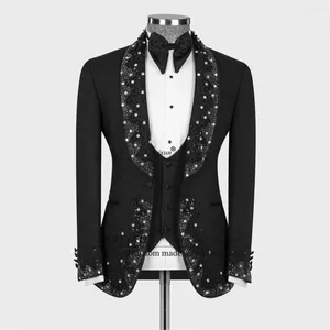 Men's Suits Elegant Beaded Crystals Wedding For Men Slim Fit Groom Tuxedos 3 Pieces Set Male Party Prom Blazers Fashion Costume Homme