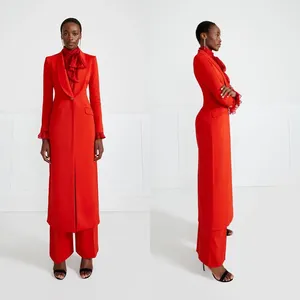 Costumes pour hommes Elegant Red Women Wedding Slim Fit Custom Made Formal Long Blazer Sets 2 pièces (pantalon de veste)