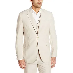 Costumes masculins fashion beige d'été lin masculin slim slim fit smoom smooto blazer hombre de haute qualité personnalisé 3 pièces costume homme