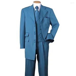 Costumes pour hommes formel bleu mâle lâche simple boutonnage revers cranté grande taille messieurs 3 pièces veste pantalon gilet blazer hommes vêtements