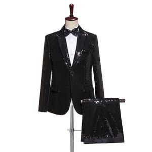 Men's Suits Glitter Crystals Mens Double Breasted Groom Wedding Tuxedos 2 Pieces Sets Bridegroom Prom Blazers Fashion Terno Masculino