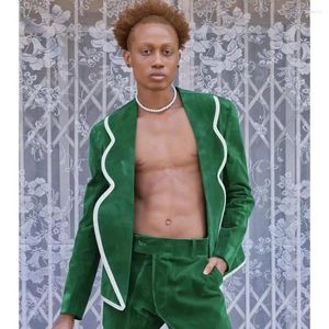 Costumes pour hommes vert hommes costume deux pièces (veste pantalon) ensemble avec col pétale Design beaux vêtements masculins à la mode